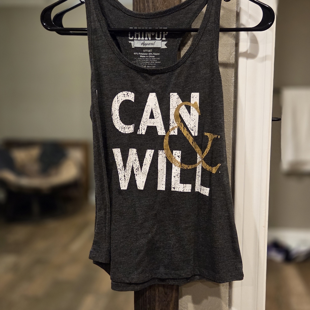 Chin Up Apparel Charcoal Tank with Motivational Print